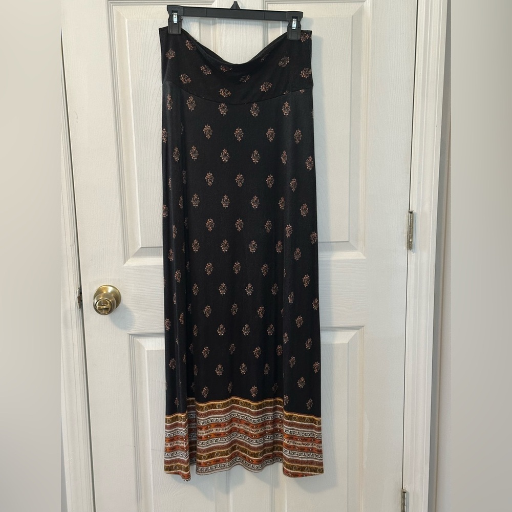 Loveappella Black Maxi Skirt with Gold and Brown Border